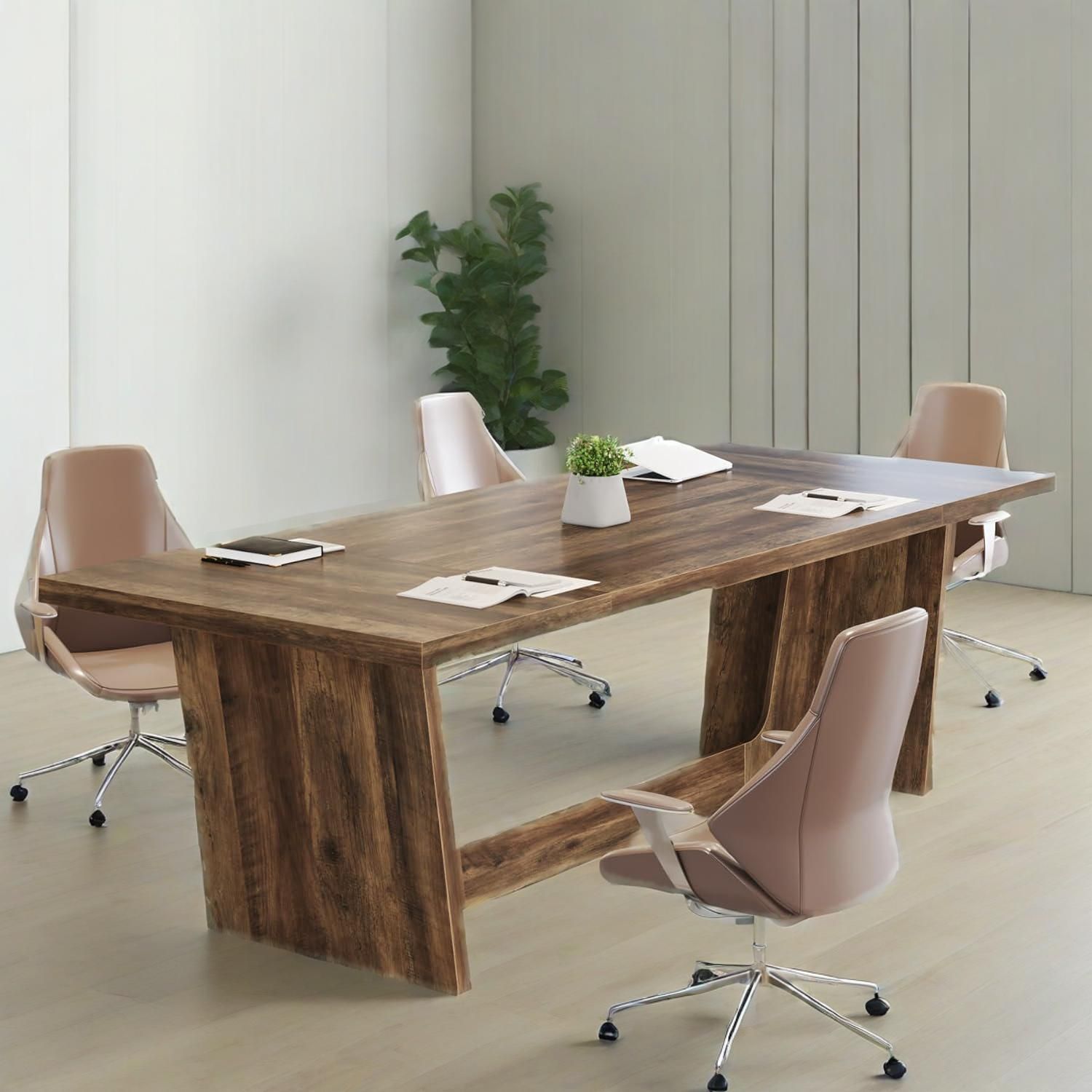 Escritorio Ejecutivo para Computadora de 70.87 Pulgadas: Escritorio Grande para Oficina en Casa con Pedestal de Madera Maciza, Mesa Industrial de Madera para Estudio o Escritura