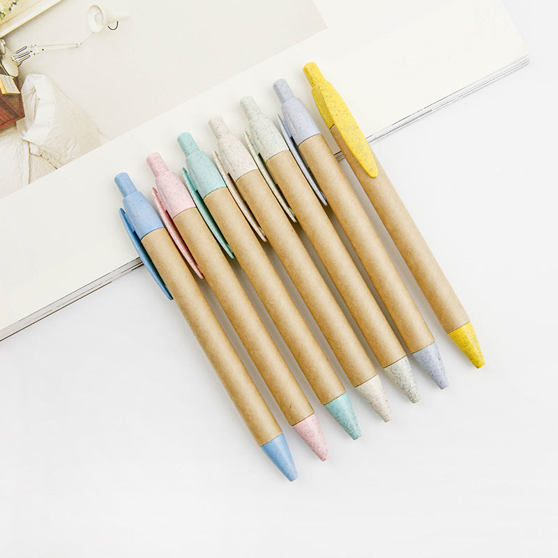 Push Degradable Eco-friendly Wheat Straw Pen Paper Tube Cork Pen