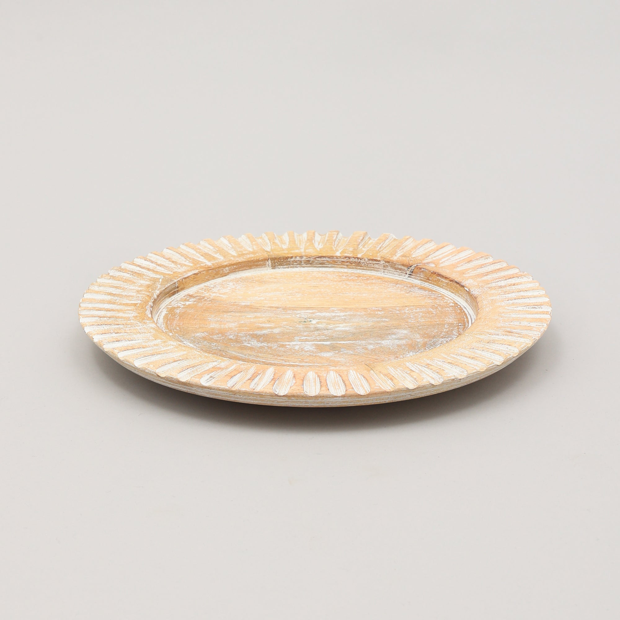 Handcrafted 13  Wood White Charger Plate Wooden Dinning Placemat Artisan Wood Tableware