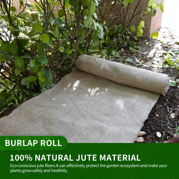 Rollo de tela de yute de 7.8in*9.8ft, natural y ecológico, cubierta para plantas de jardín, tela para control de malas hierbas y humectación del suelo, mantillo biodegradable y transpirable