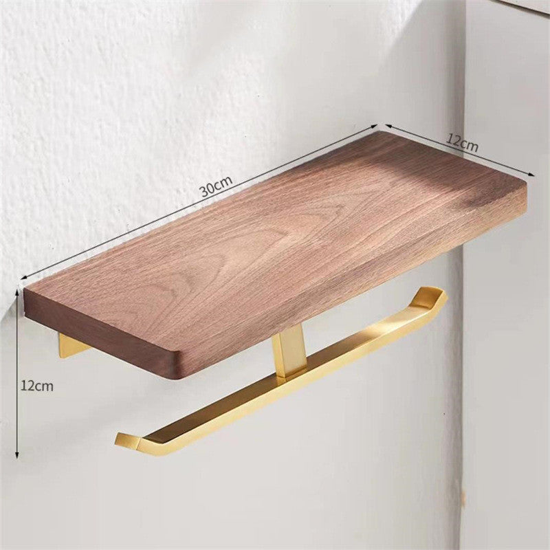 Toilet Paper Towel Rack Wall Hanging Black Walnut Roll Paper Rack Solid Wood Bathroom Free Punching Rack