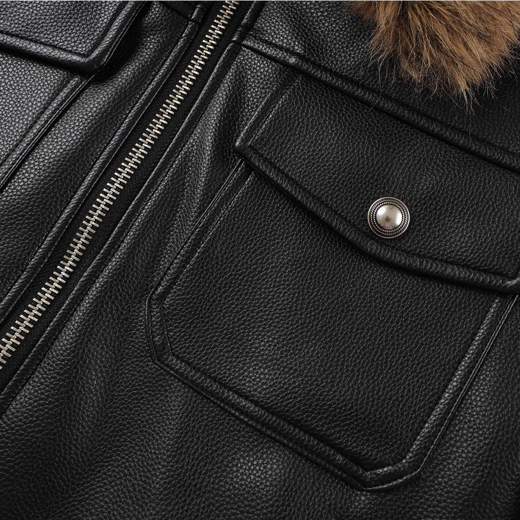 Fur collar leather jacket