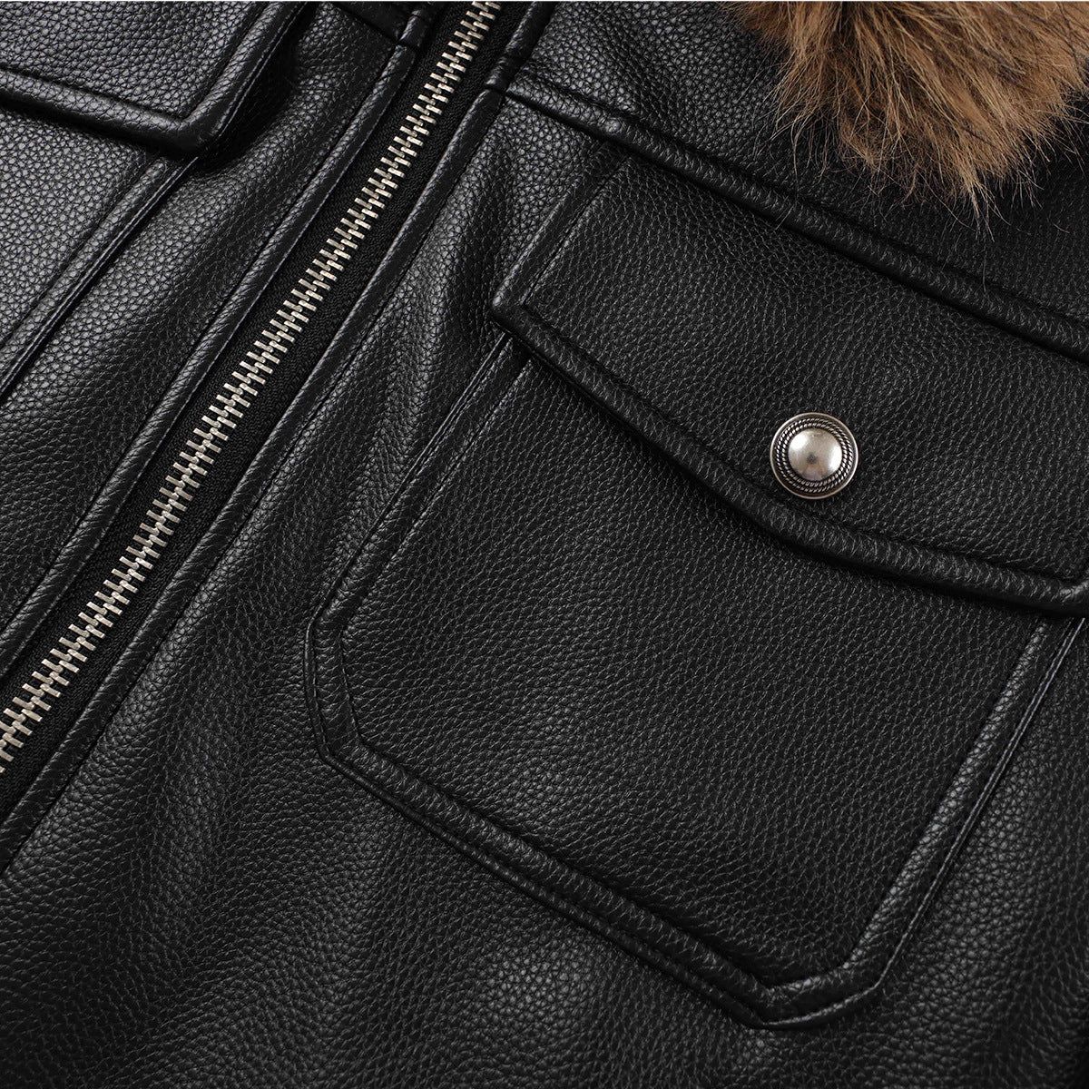 Fur collar leather jacket