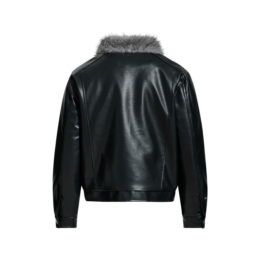 Retro imitation fur integrated PU leather jacket