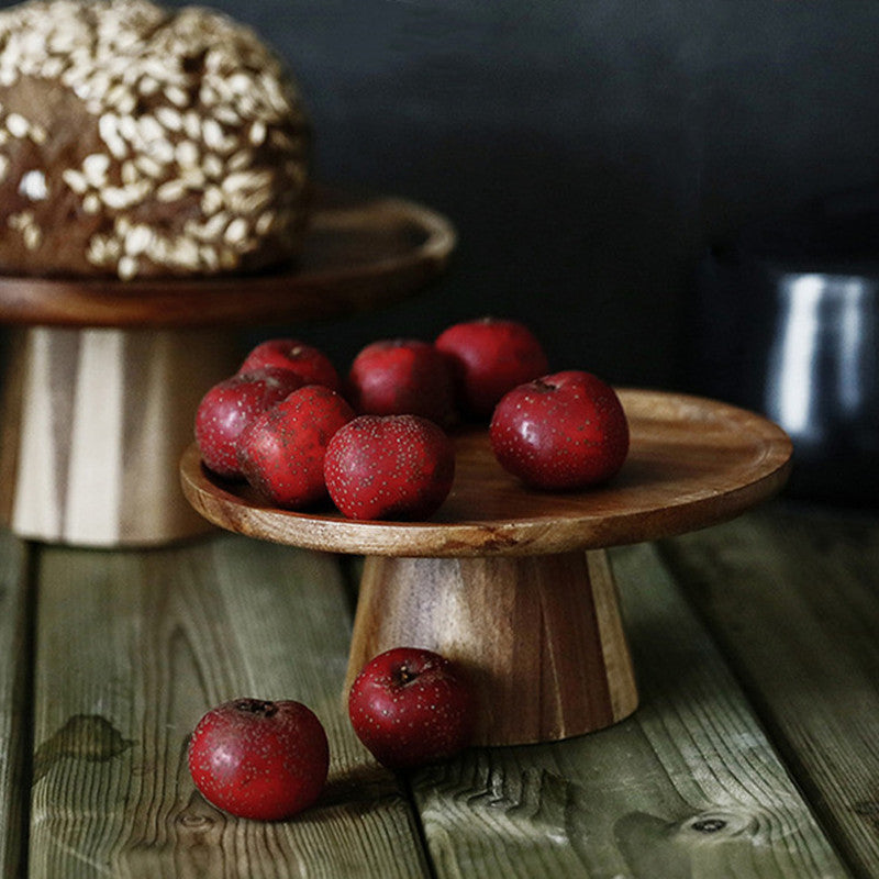 Acacia Wood Cake Tray Home Living Room Snack Plate Dessert Table Display Stand Wooden Tall Fruit Plate