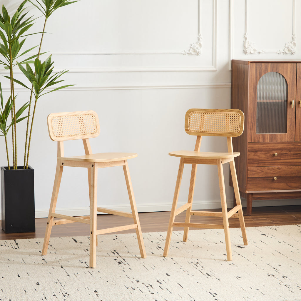 Taburete de bar Bari de madera para interiores, acabado natural, juego de 2