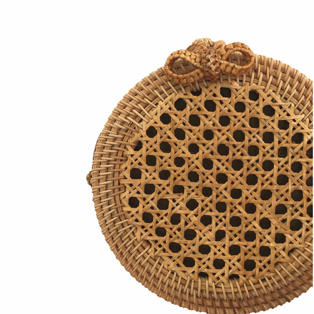 Round Bow Rattan Bag Bali Handbag Straw Bag Summer Beach Messenger Bag Retro One Shoulder Bamboo Bag