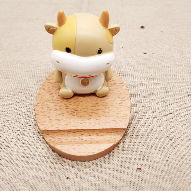 Soporte creativo para teléfono móvil trasero con moneda de madera de haya, soporte perezoso para teléfono con letras personalizadas