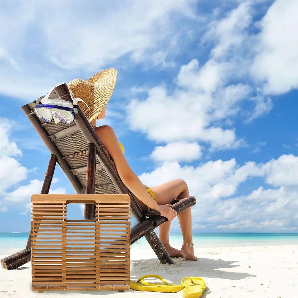 Square Bamboo Bag Ins Wind Hollow Bamboo Handbag Summer Beach Bag Women's Retro Bamboo Bag