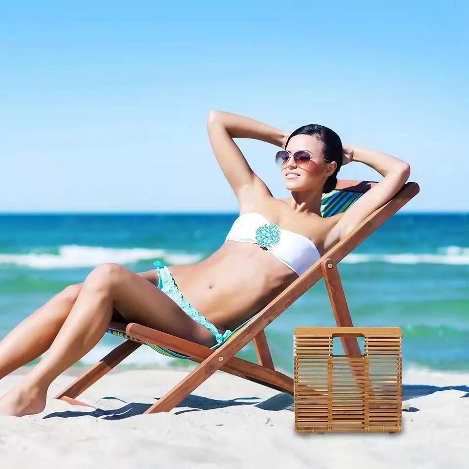 Square Bamboo Bag Ins Wind Hollow Bamboo Handbag Summer Beach Bag Women's Retro Bamboo Bag