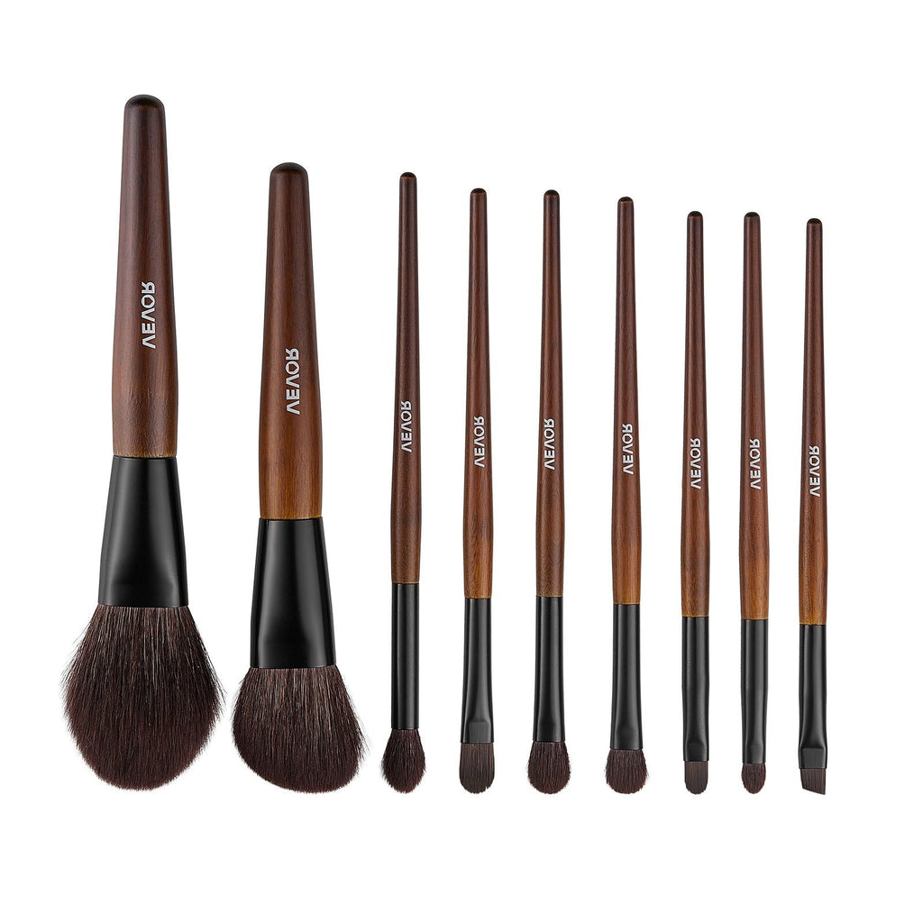 9-Piece Makeup Brush Set For Foundation Blending Eyeshadow, Professional Makeup Brush Kit With Soft Natural Wool & Vegan Synthetic Bristles, Ergonomic Wood Handle, Travel-Friendly Storage Bag