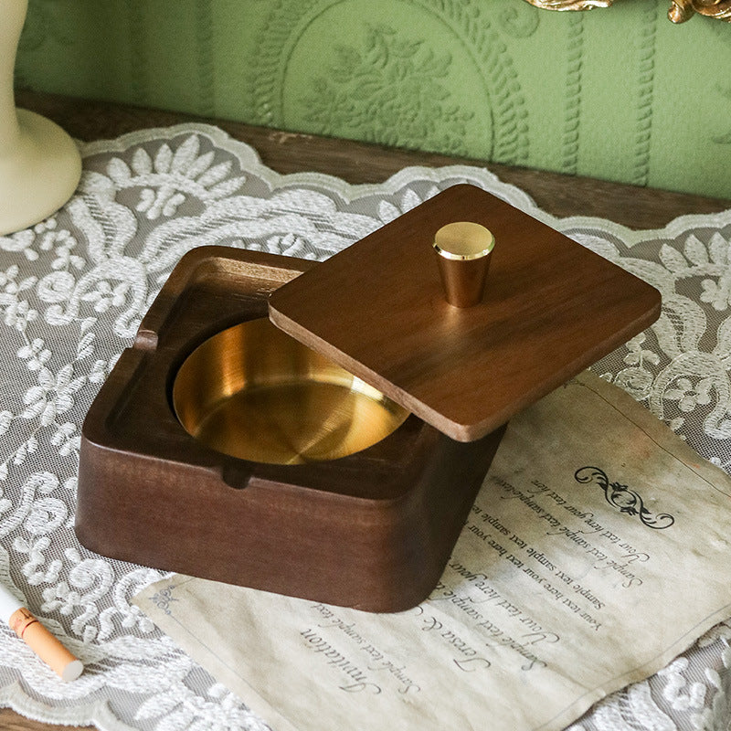 Trapezoidal Ashtray Solid Wood Ashtray With Lid