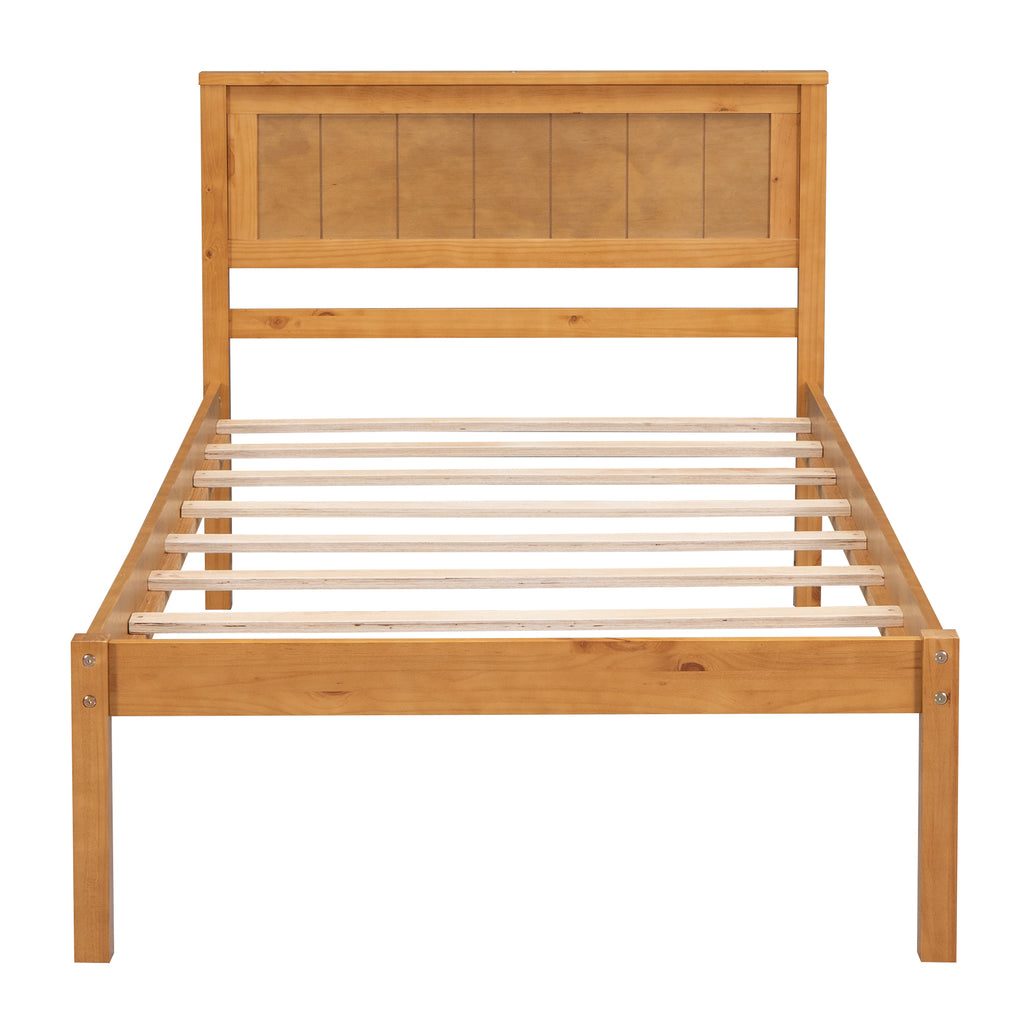 Platform Bed Frame with Headboard  Wood Slat Support  No Box Spring Needed Twin Oak