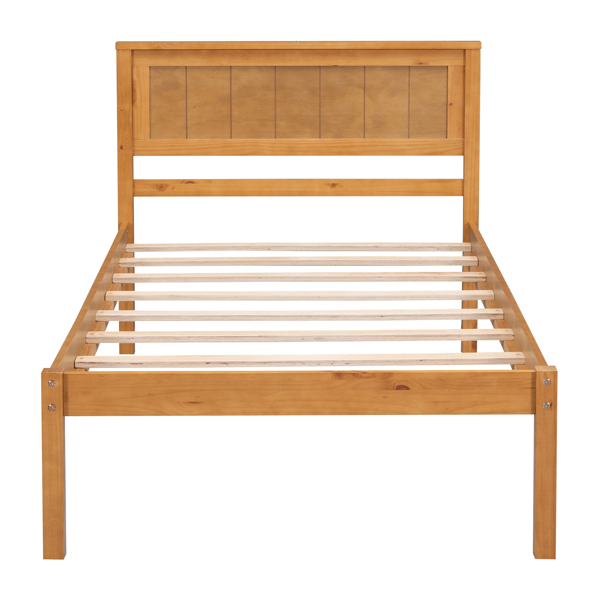 Platform Bed Frame with Headboard  Wood Slat Support  No Box Spring Needed Twin Oak