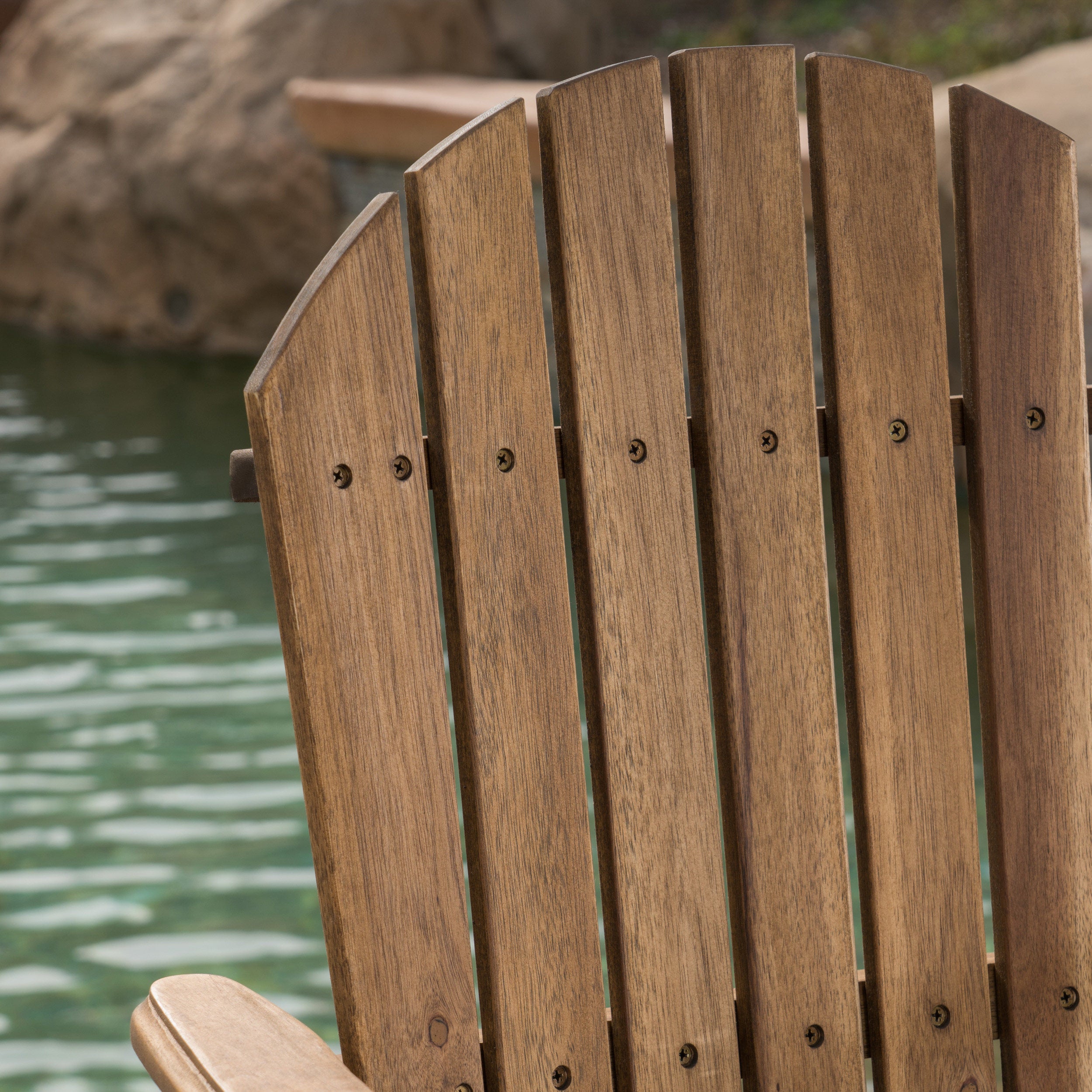 Taburetes de bar Adirondack de madera de acacia para exterior, juego de 2, tinte natural