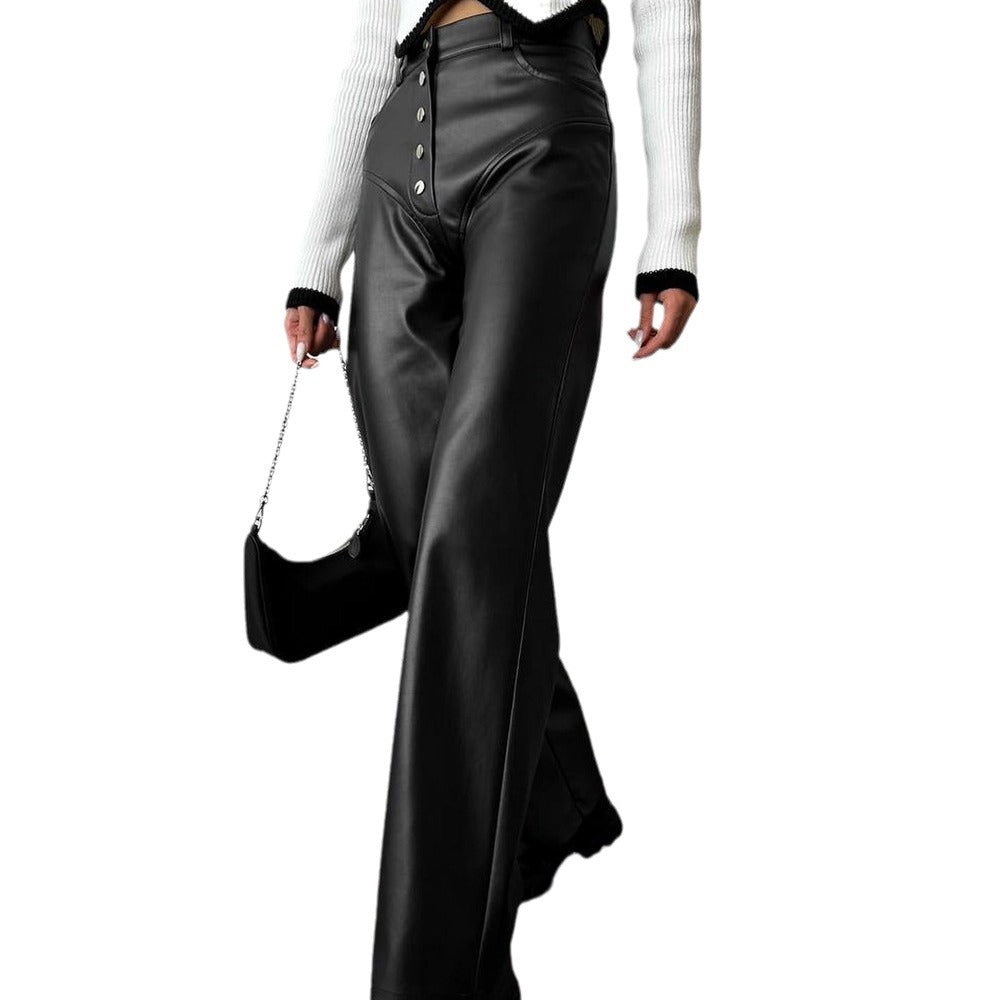 High waisted leather patchwork pants
