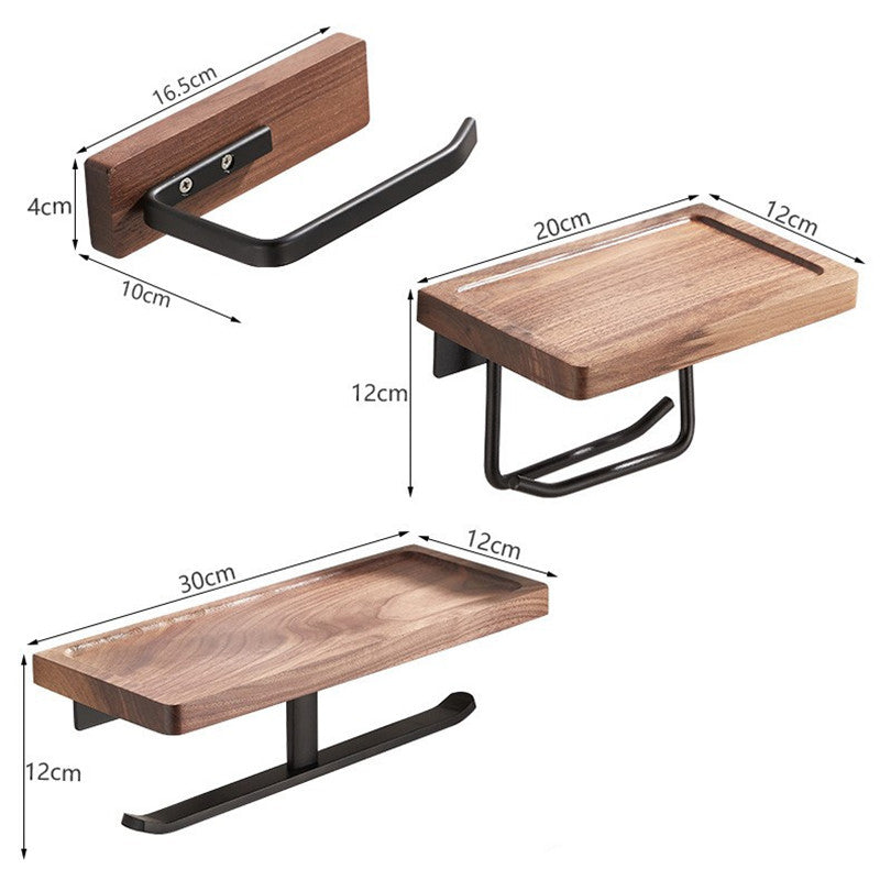 Toilet Paper Towel Rack Wall Hanging Black Walnut Roll Paper Rack Solid Wood Bathroom Free Punching Rack