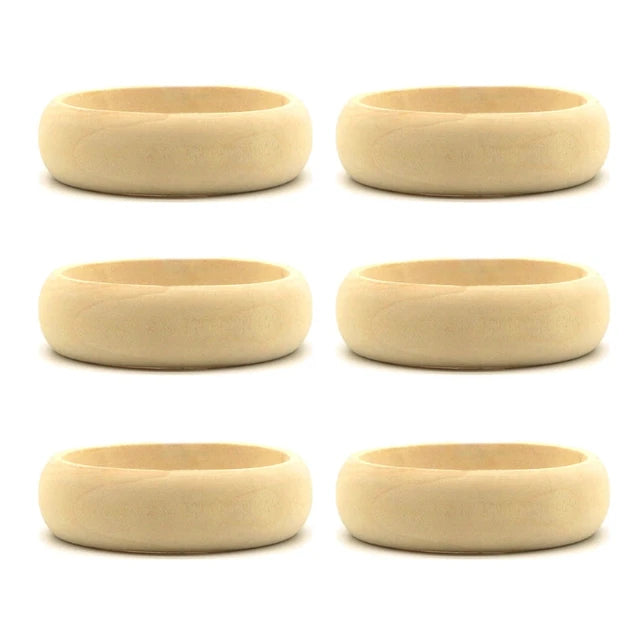 6Pcs Unfinished Blank Wood Bangle Bracelets Natural Round Wood Ring Wooden Circle for DIY Painting Craft Jewelry Making