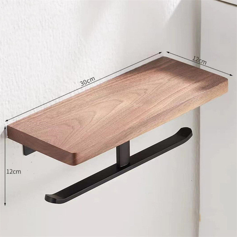 Toilet Paper Towel Rack Wall Hanging Black Walnut Roll Paper Rack Solid Wood Bathroom Free Punching Rack