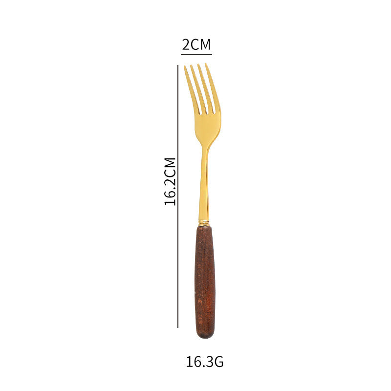 Cuchara y tenedor sencillos con mango creativo de veta de madera