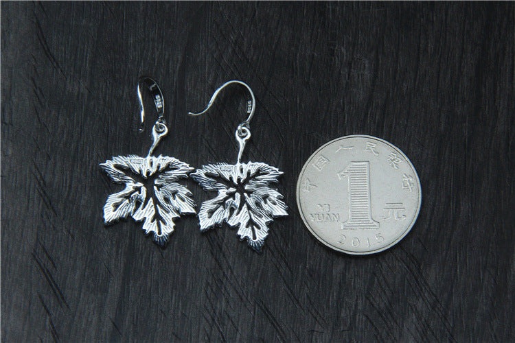 S925 pendientes sencillos de plata vegana feminidad hoja de arce