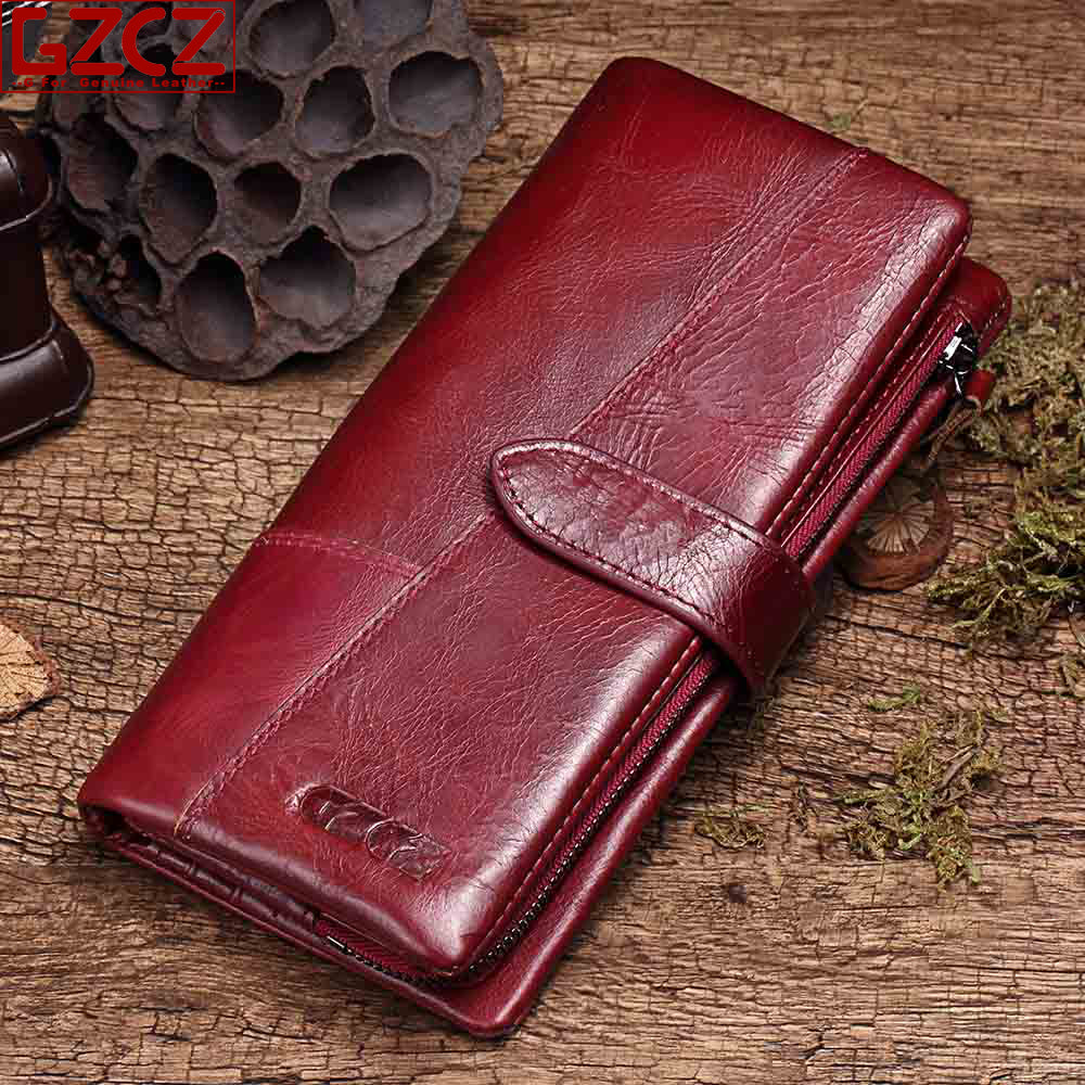 GZCZ Genuine Leather Women Wallet Purse Female Luxury Cow Leather Business Women's Handbag Genuine Leather Pouch