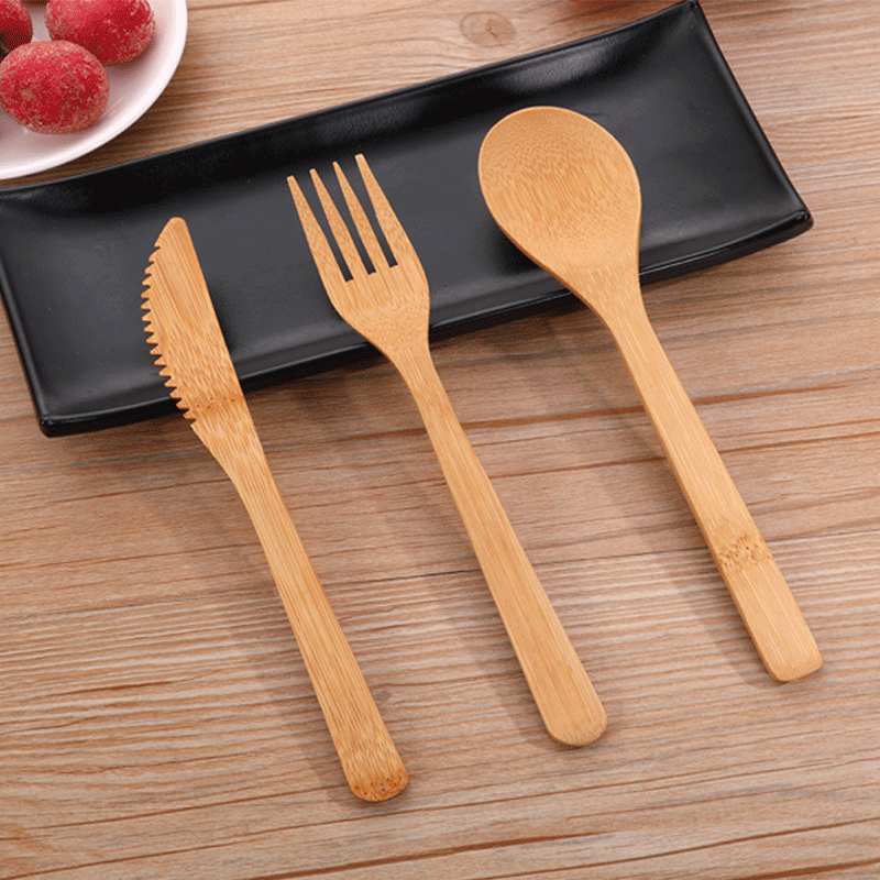 Set de cubiertos de bambú ecológicos y biodegradables