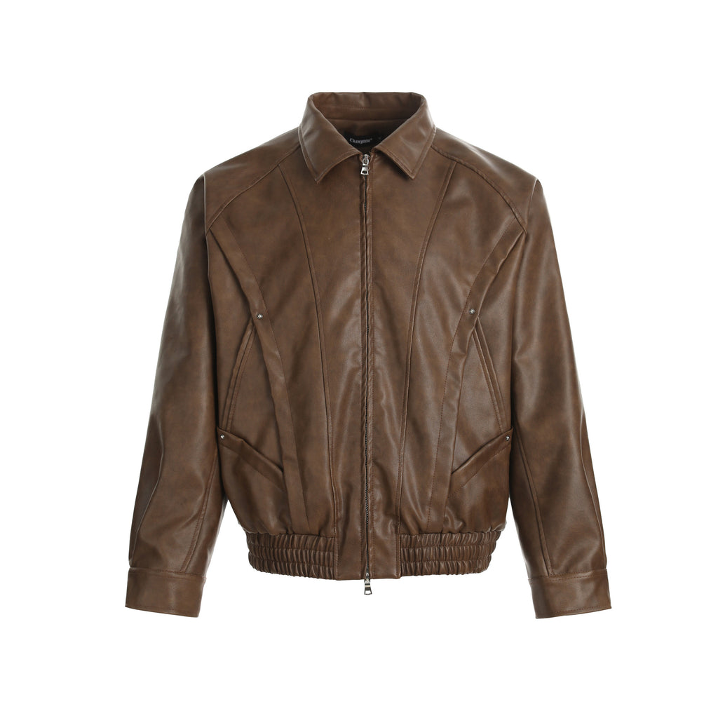 Retro motorcycle style PU leather jacket