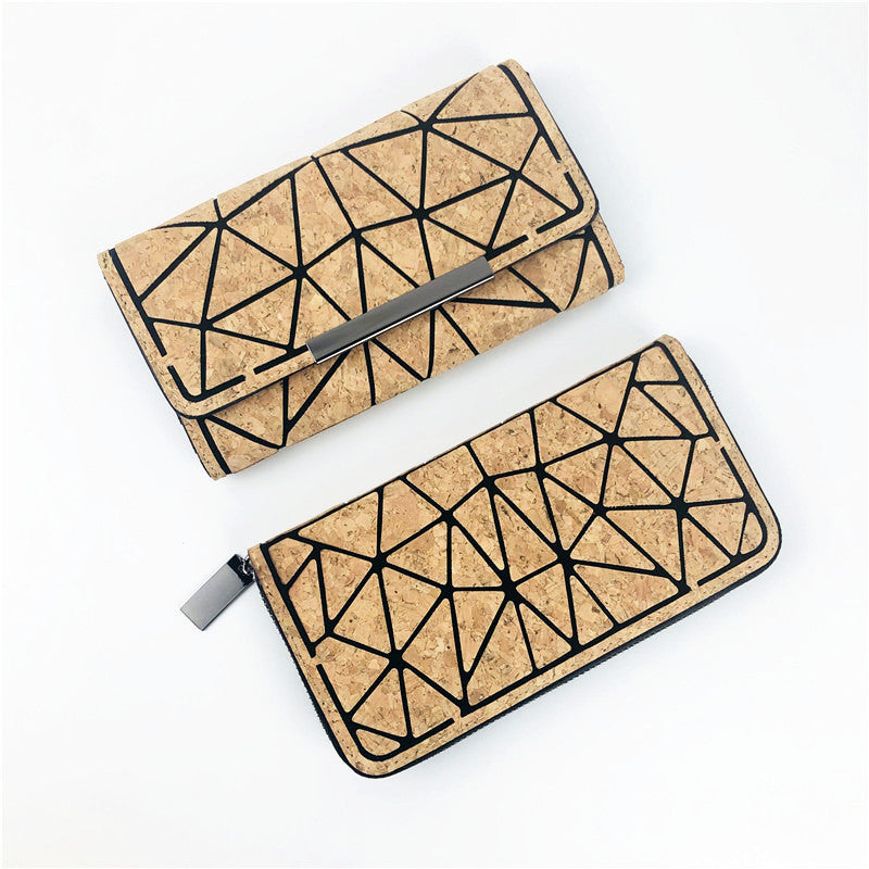 Billetera de mano plegable, ecológica, multifuncional, impermeable, con estampado de corcho