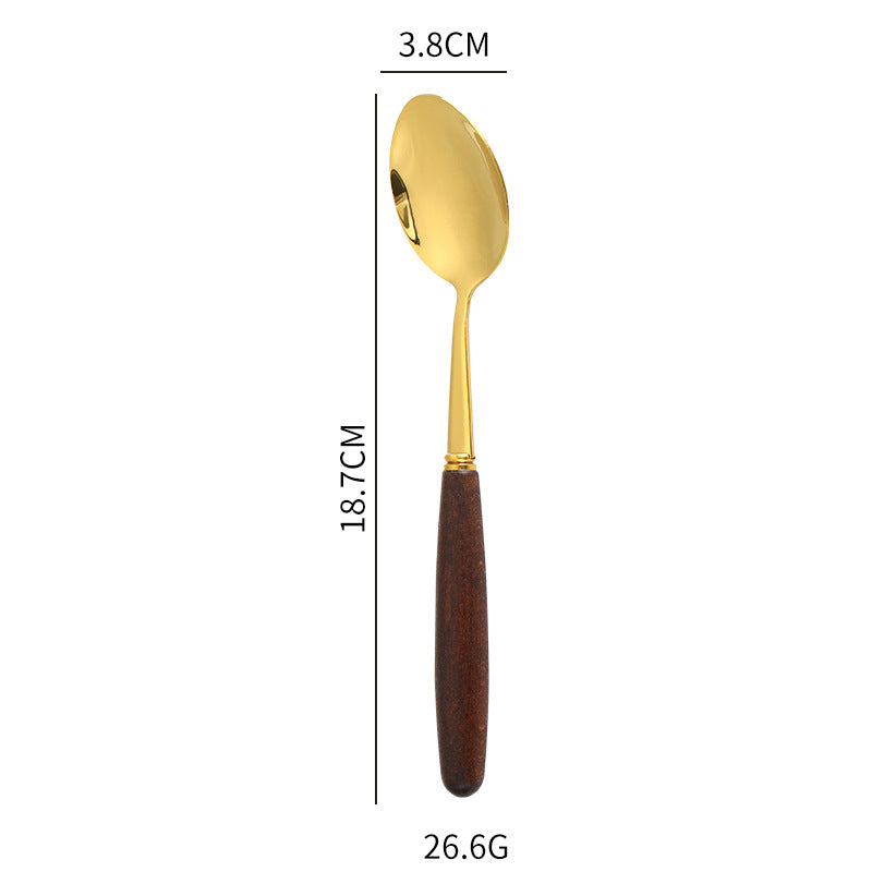 Cuchara y tenedor sencillos con mango creativo de veta de madera