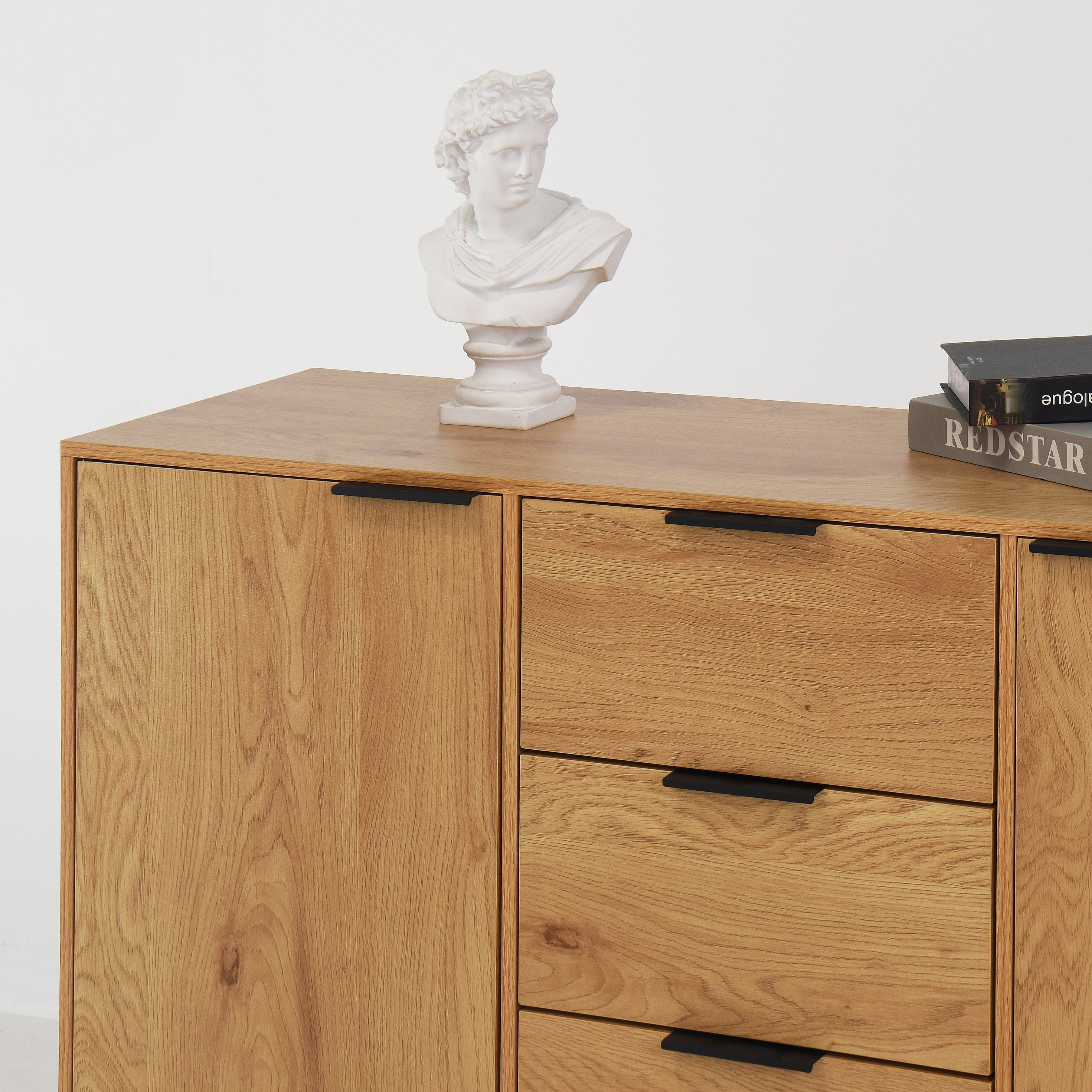 Side panel buffet cabinet with storage room, 47.2 "natural wood color kitchen cabinet with 3 drawers and 2 doors