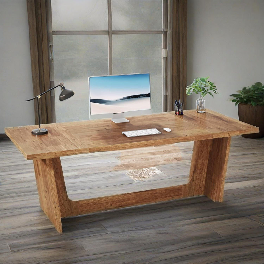 Escritorio Ejecutivo para Computadora de 70.87 Pulgadas: Escritorio Grande para Oficina en Casa con Pedestal de Madera Maciza, Mesa Industrial de Madera para Estudio o Escritura