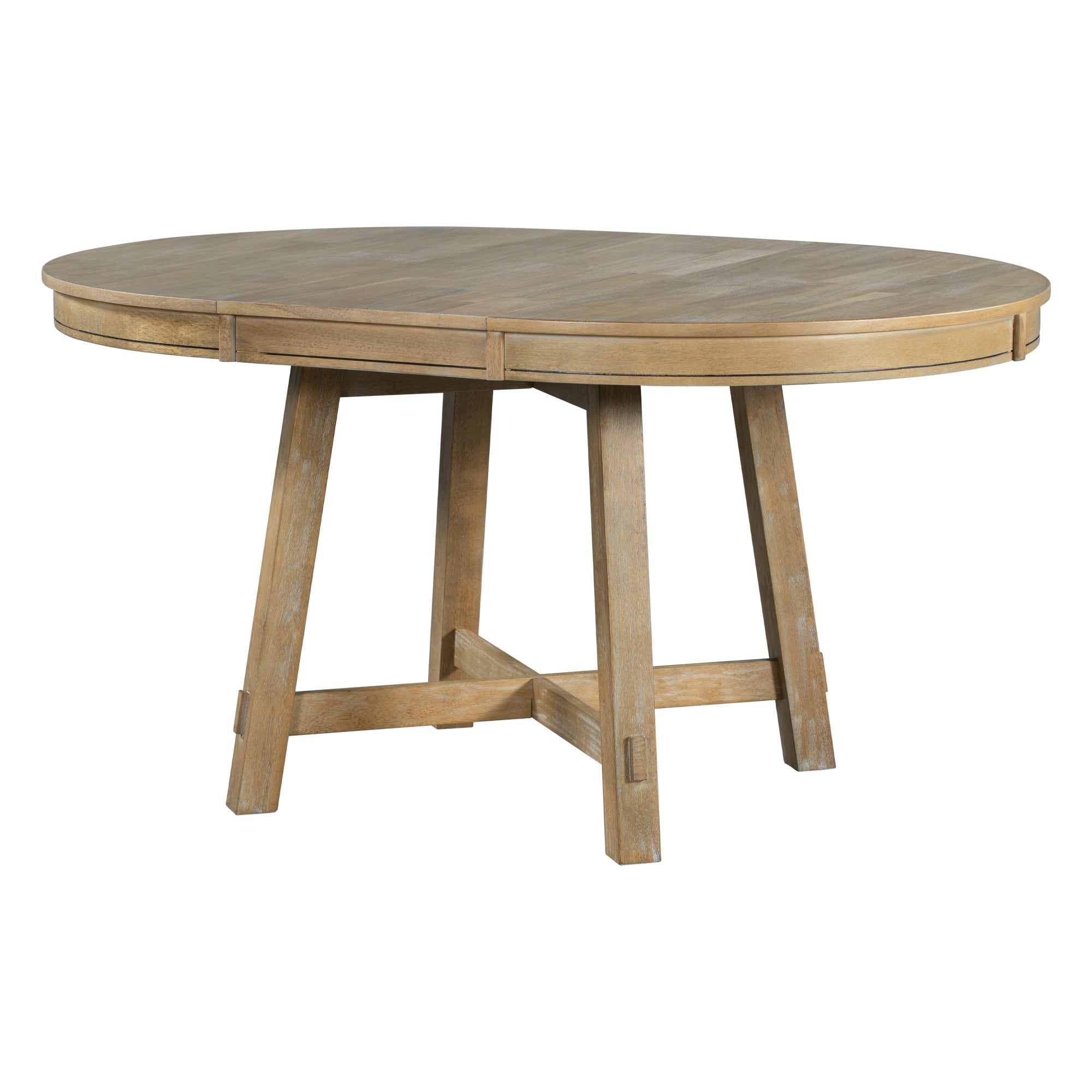 TREXM Farmhouse Round Extendable Dining Table With 16 Leaf Wood Kitchen Table  Natural Wood Wash