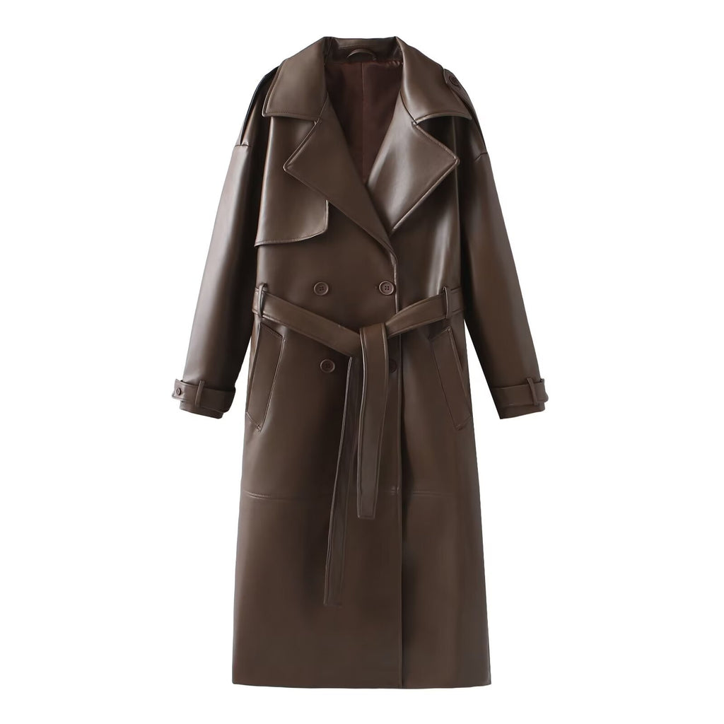 French fashion design casual extended leather jacket