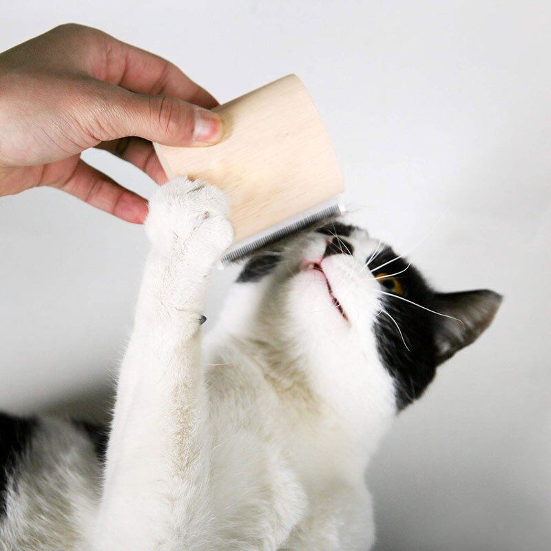 Wood Groom Brush vis Deshedding Grooming Tool, Professional Pet Wooden Groomer