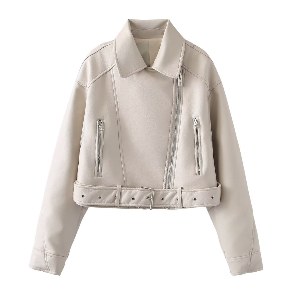 Motorcycle style imitation leather jacket