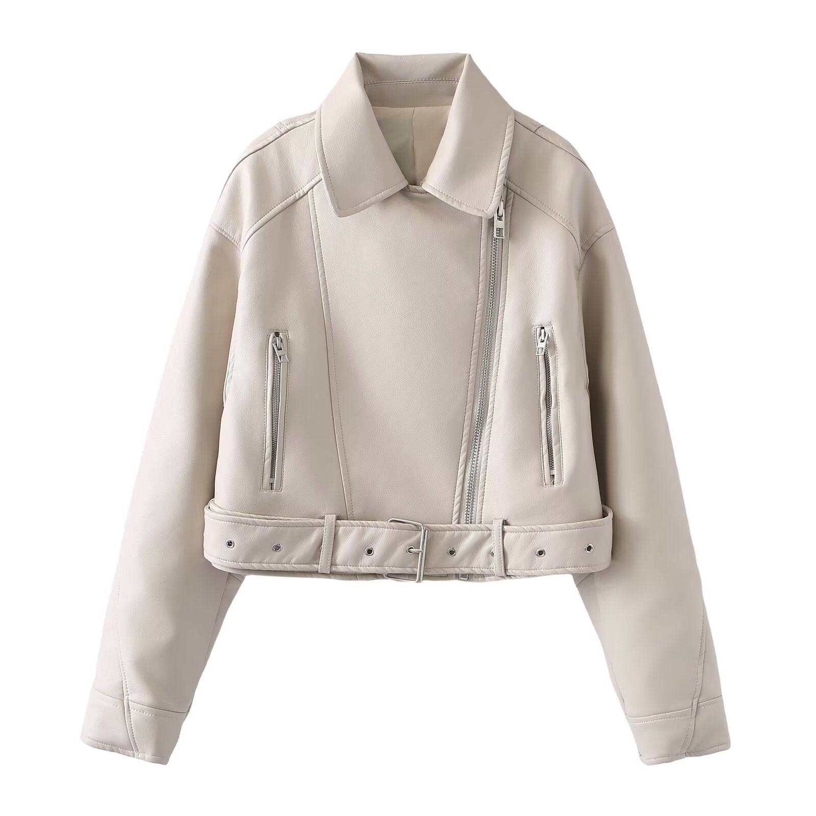 Motorcycle style imitation leather jacket