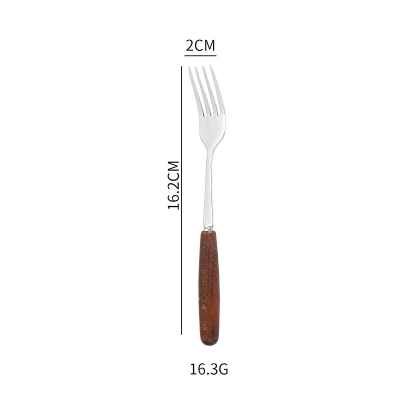 Cuchara y tenedor sencillos con mango creativo de veta de madera