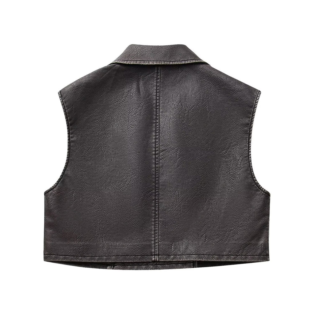 Imitation leather short vest