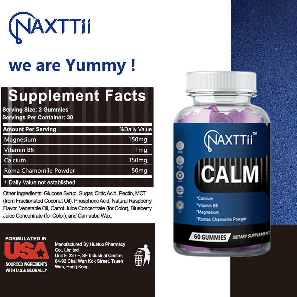 Gomitas para dormir CALM con vitamina B6, una mezcla de bayas, veganas, de origen vegetal, sin OGM, sin gluten y sin gelatina. Te ayudan a conciliar el sueño de forma natural.