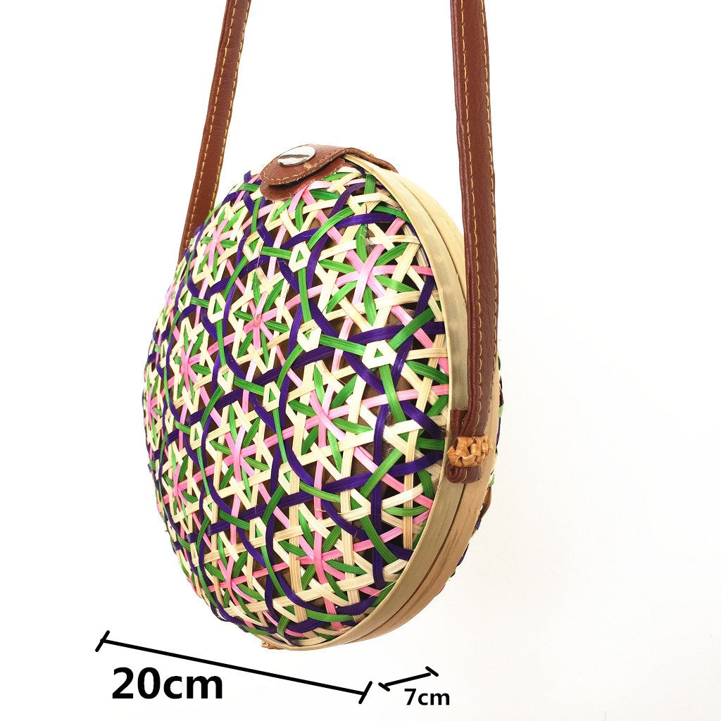 Bamboo Woven Bag Summer Beach Bag Women's Bag Shoulder Bag Fashion Hand-Woven Bag Fashion Round Messenger Bag