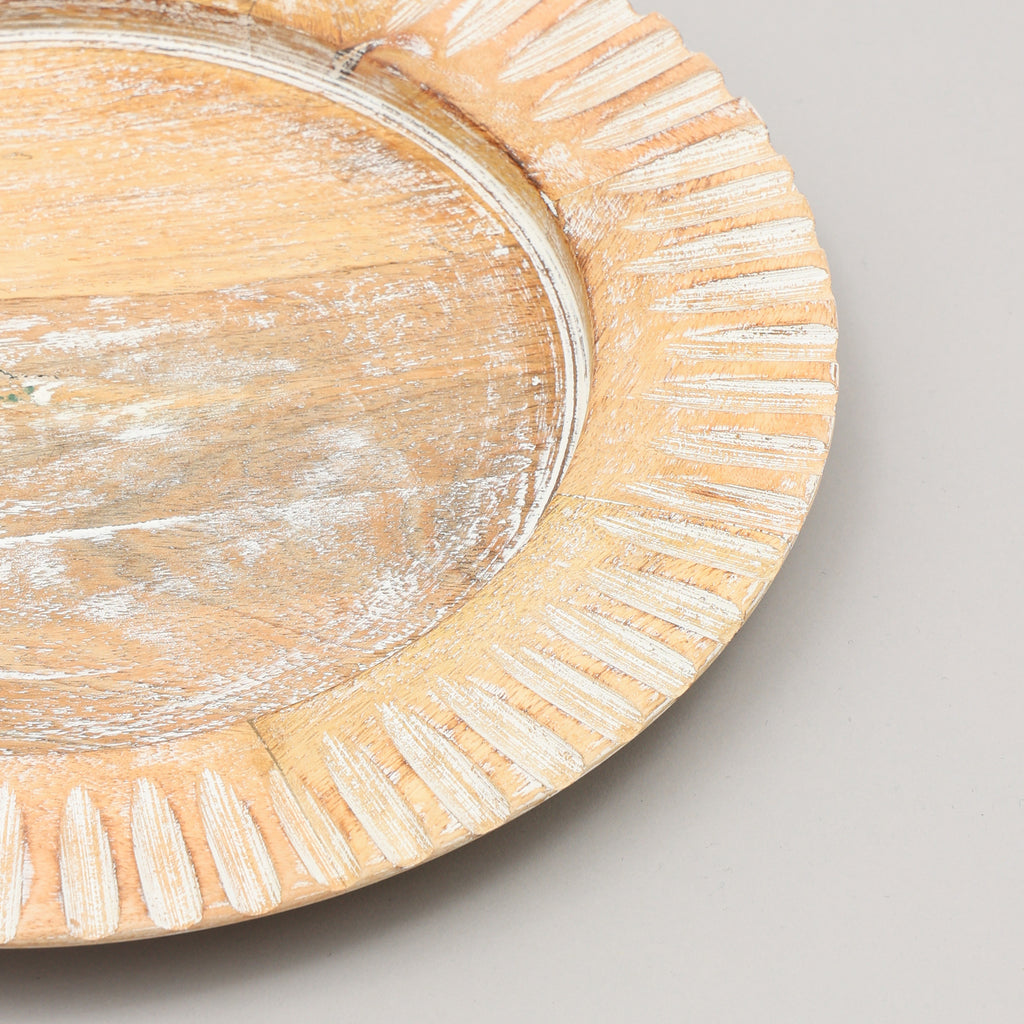 Handcrafted 13  Wood White Charger Plate Wooden Dinning Placemat Artisan Wood Tableware