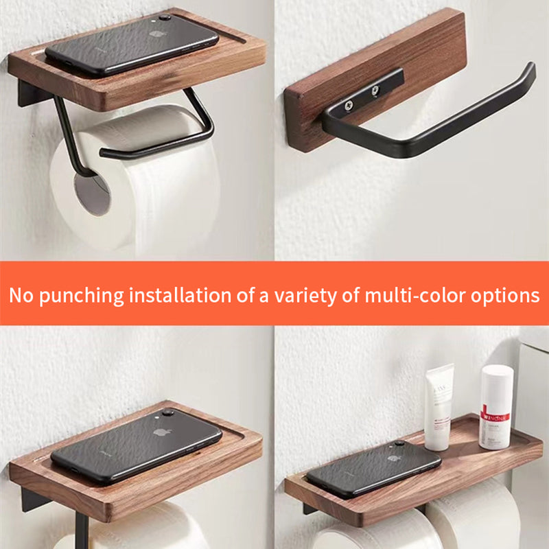 Toilet Paper Towel Rack Wall Hanging Black Walnut Roll Paper Rack Solid Wood Bathroom Free Punching Rack