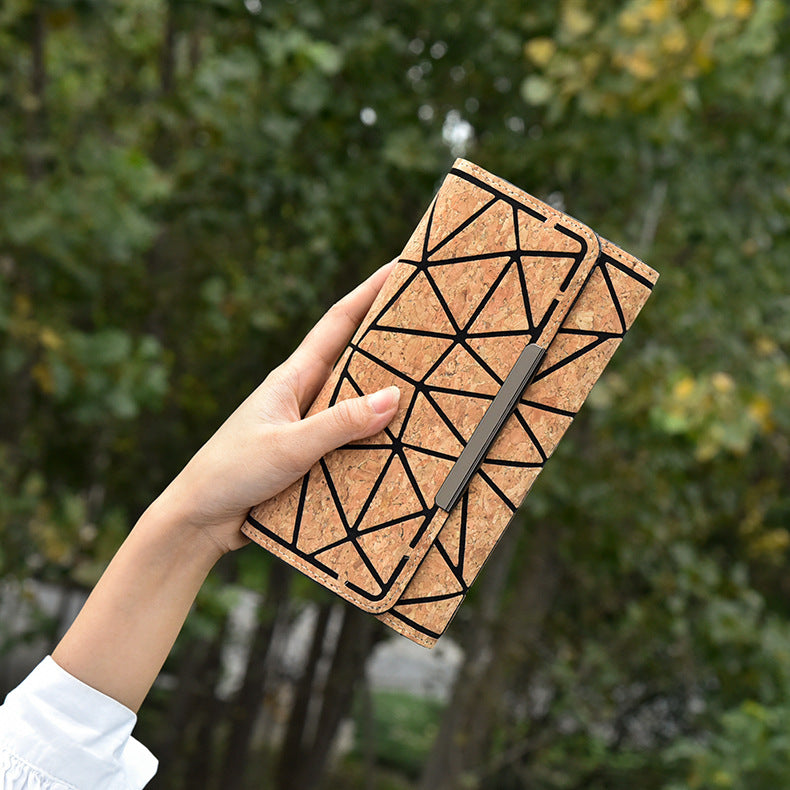 Billetera de mano plegable, ecológica, multifuncional, impermeable, con estampado de corcho