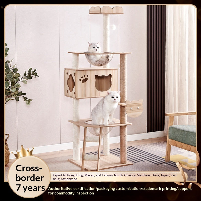 Wood-based Particleboard Pet House Design With Built-in Cat Toy Sisal Scratching Post