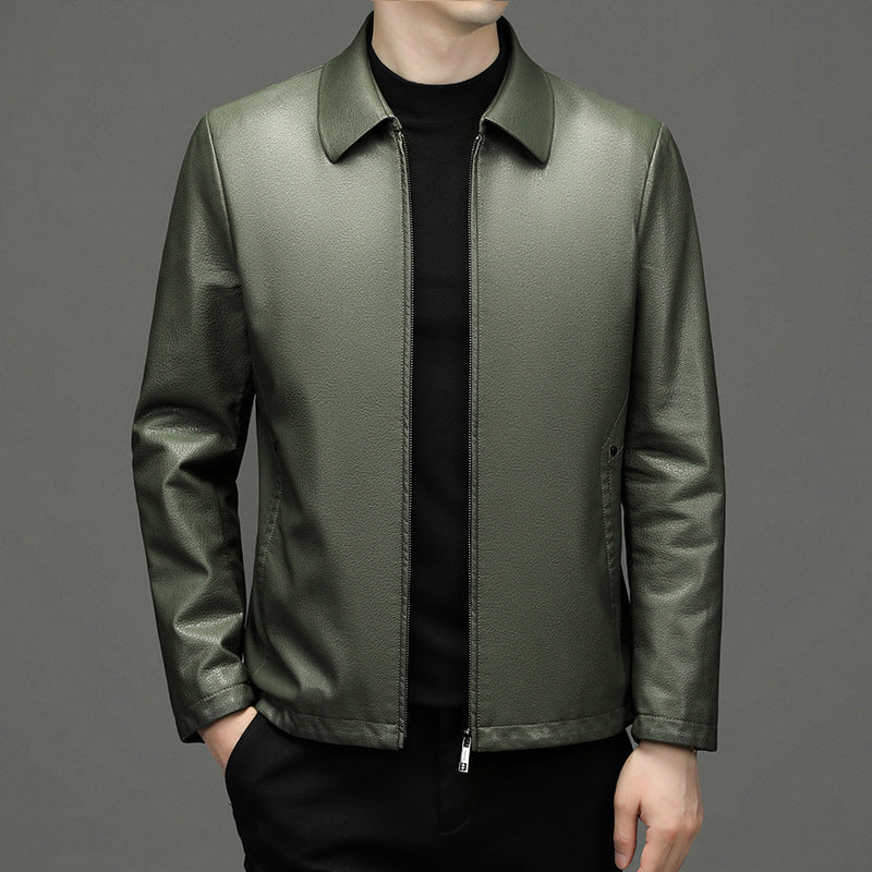 Solapa Ecológica Piel Auténtica Ropa Abrigo Chaqueta de Cuero Hombre
