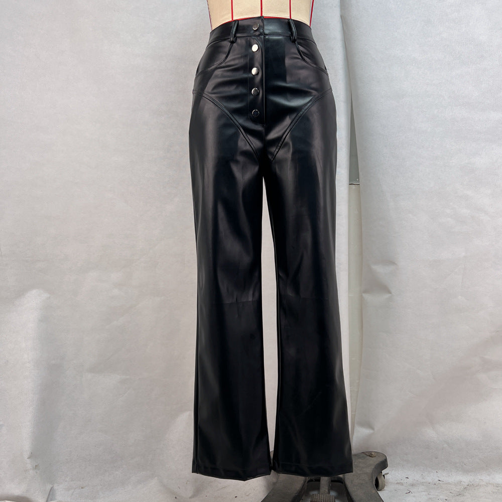 High waisted leather patchwork pants