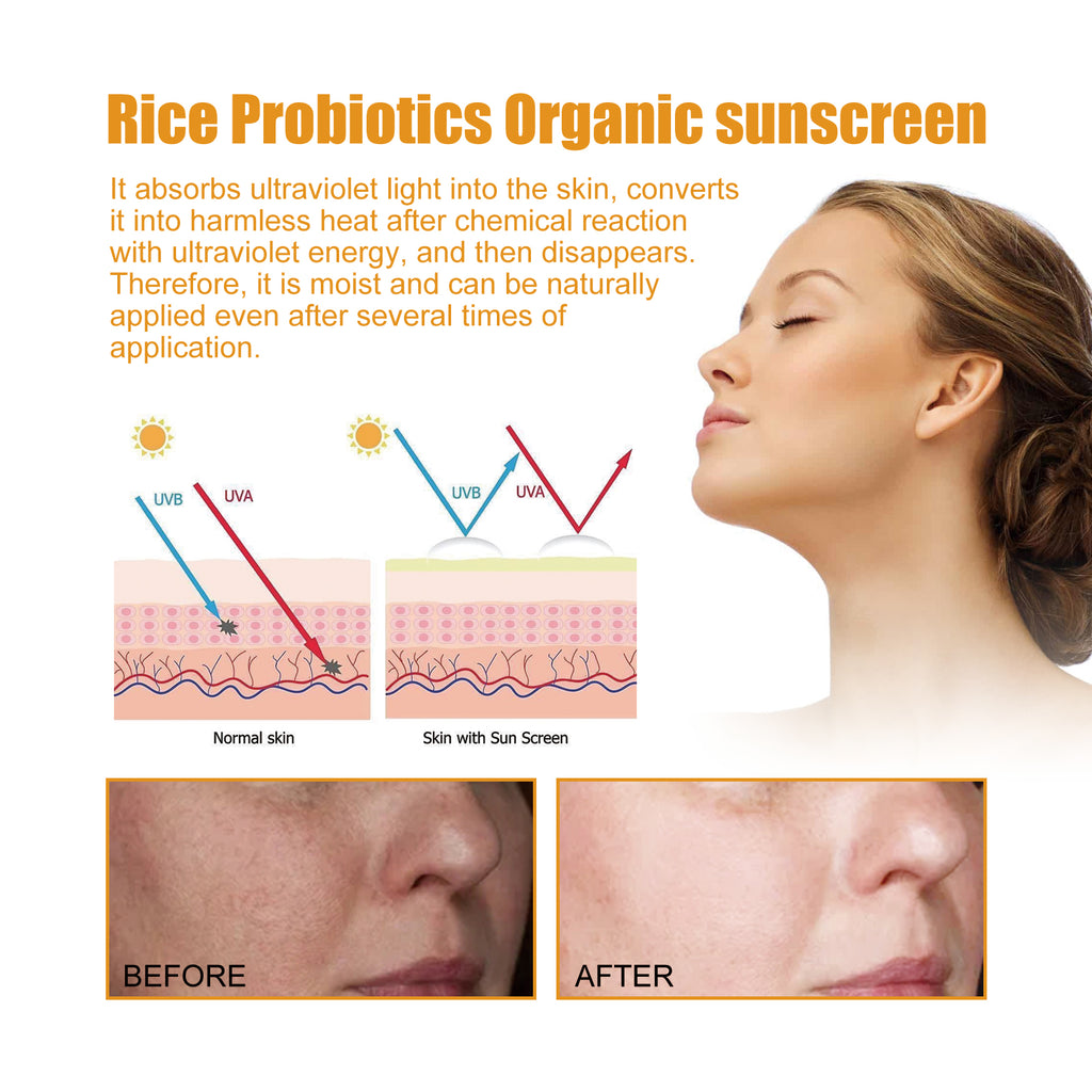 Probiotic Rice Organic Protective Cream, Face Body Non-greasy Outdoor UV Protection Cream