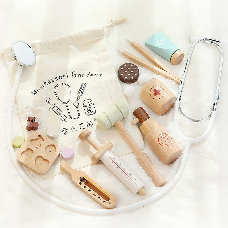 Children's Solid Wood Play House Simulation Doctor Nurse Stethoscope Toy Suit