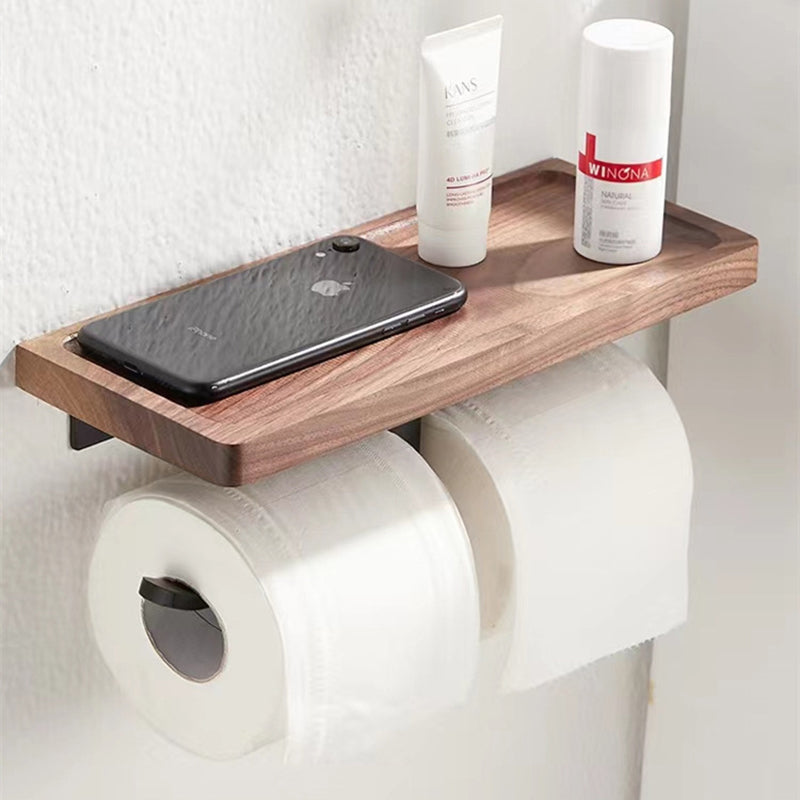 Toilet Paper Towel Rack Wall Hanging Black Walnut Roll Paper Rack Solid Wood Bathroom Free Punching Rack
